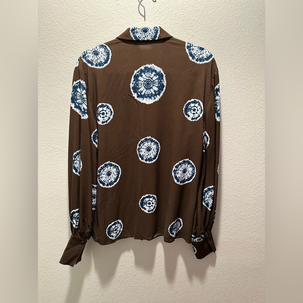 Alexis “Merlin” sapphire brown tie dye circle pattern button down blouse top S - Picture 4 of 9